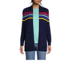Lands’ End open long cardigan, rainbow striped